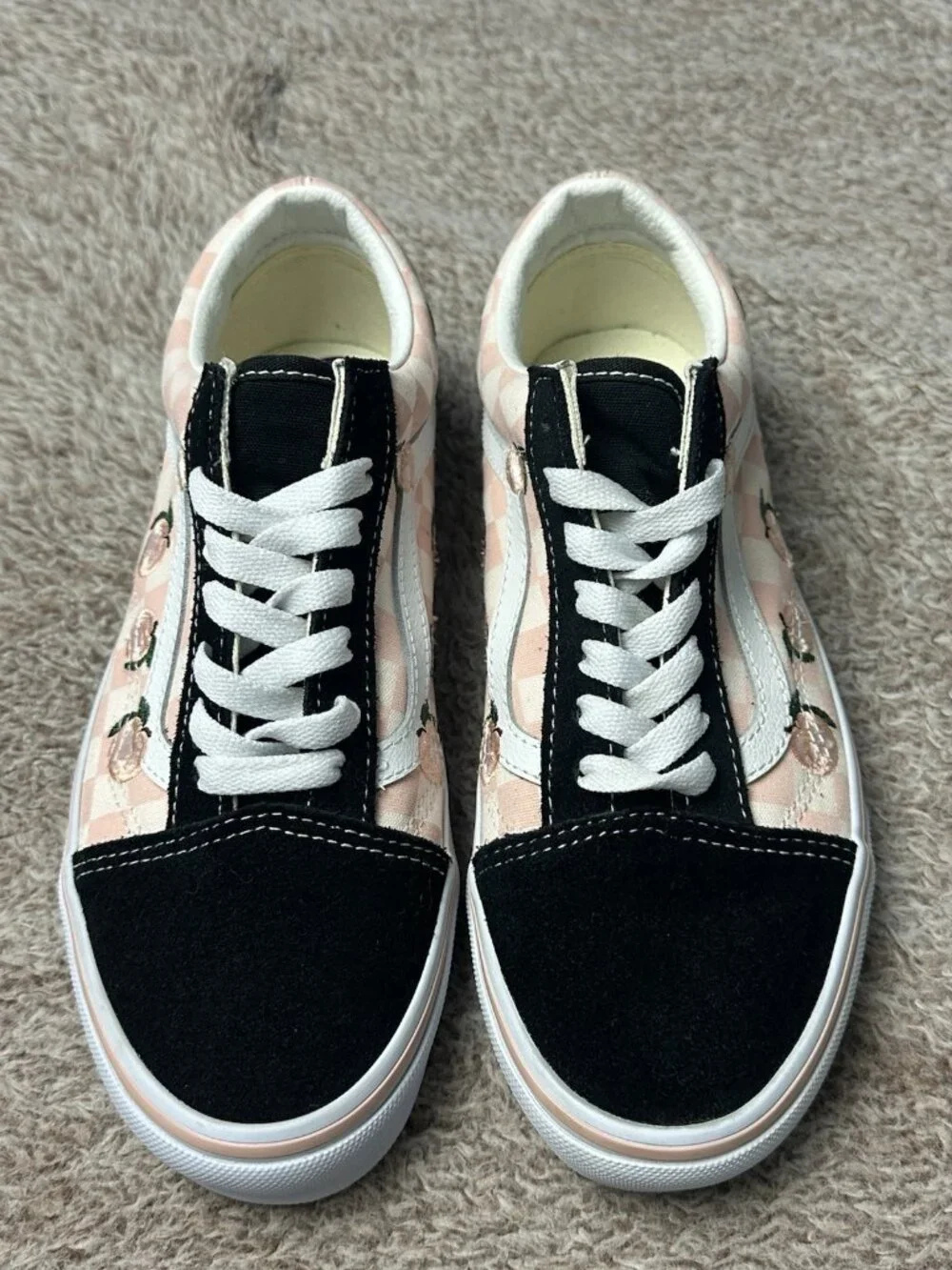 Vans Old Skool Pink Checkerboard Peach Embroidery Sneakers Womens 6.5 - Mens 5.0